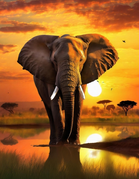 Elefant im Sonnenuntergang